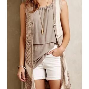 Rosie Neira Ewyn Neutral Open Knit Cardigan Vest size Medium